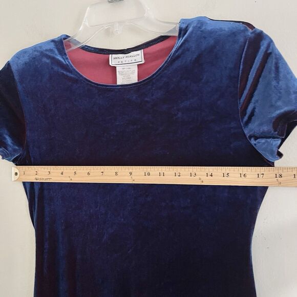 Vintage Molly Malloy Blue Cross Velvet Dress Size 6 Pink Iridescent Short Sleeve - Picture 10 of 12
